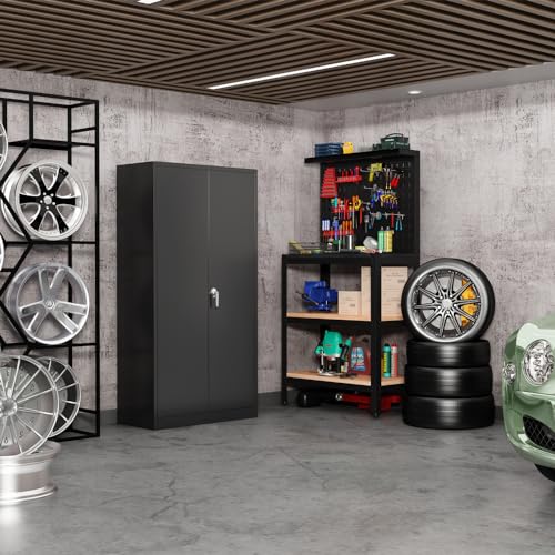 72" Locking Metal Storage Cabinet with 2 Doors and 4 Adjustable Shelves M16224