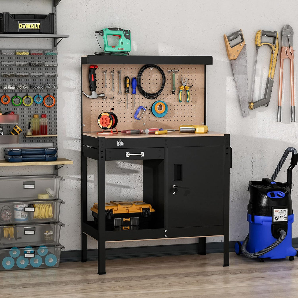 Multipurpose Workbench with Slide Drawer, Peg Board, Storage Cabinet X9265