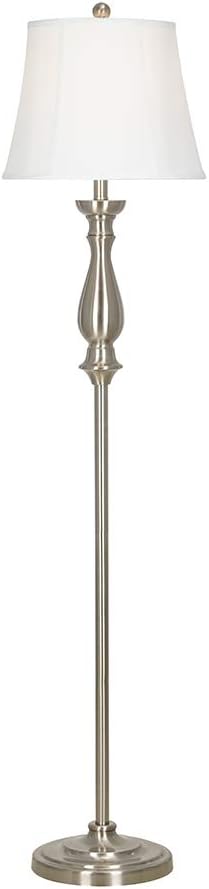 Brushed Steel Tall Floor Lamp with Linen Shade A751