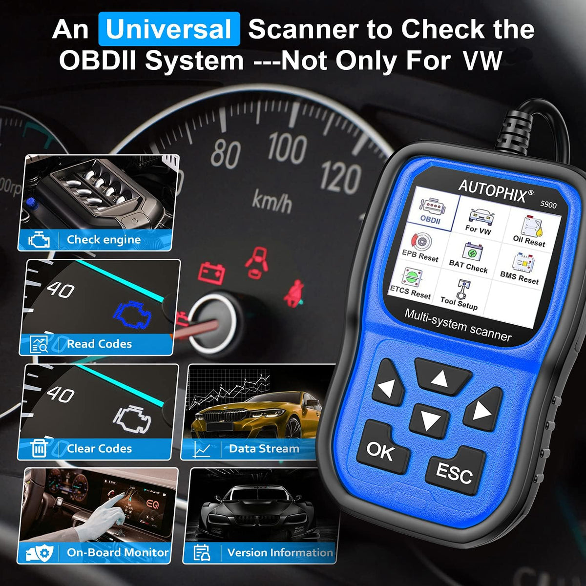 VW Audi Skoda Seat OBD2 Scanner Code Reader with Engine ABS EPB TPMS SAS Transmission Oil Reset Battery Registration Tool X969