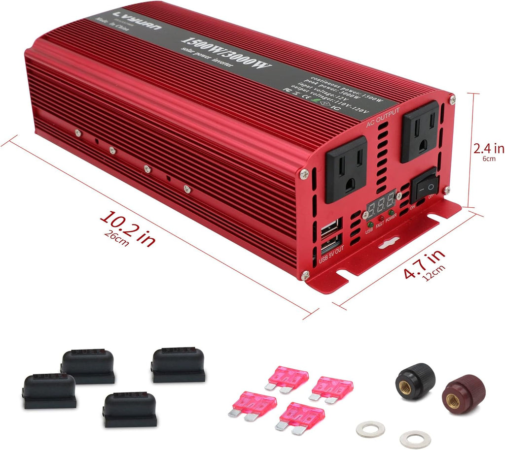 1500W Power Inverter Dual AC Outlets Dual USB DC 24V to 110V AC Car Inverter with Digital Display G22120