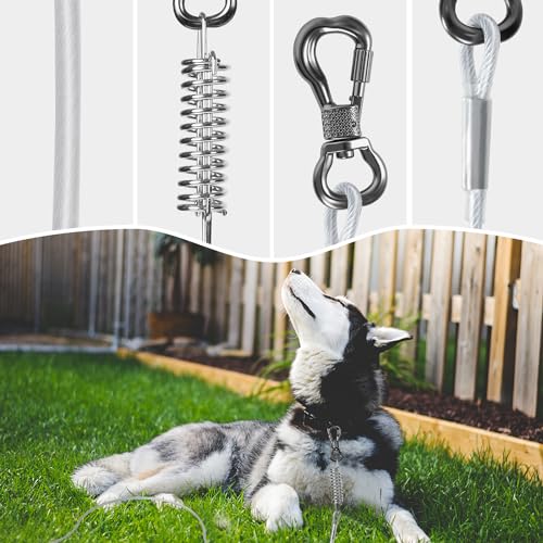 50 ft Heavy Duty Dog Tie Out Cable with Spring Swivel Lockable Hook I649259