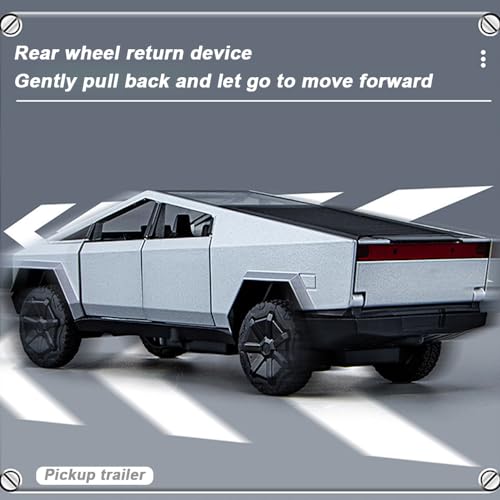 Silver Diecast Pickup Truck Model with Trailer RV and Motorcycle Y53373