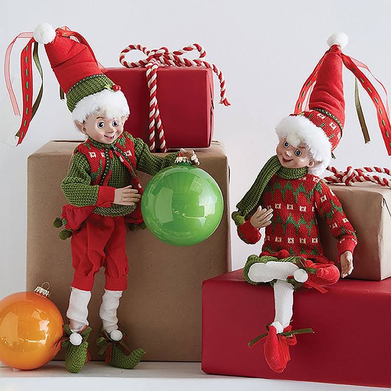 16x22 Red and Green Holly Posable Elf Set G120