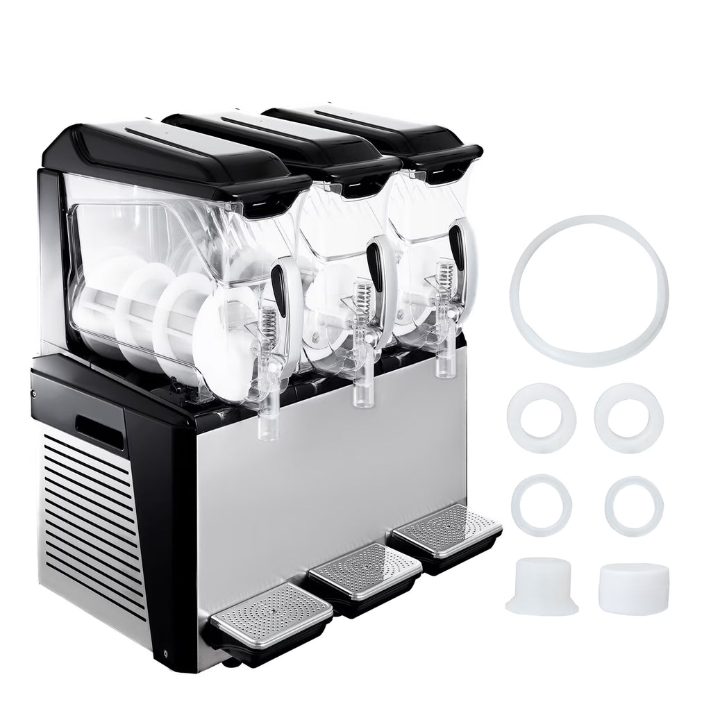 110V Commercial Slushy Machine 10L x 3 Tank Frozen Drink Machine 1250W Stainless Steel D581373