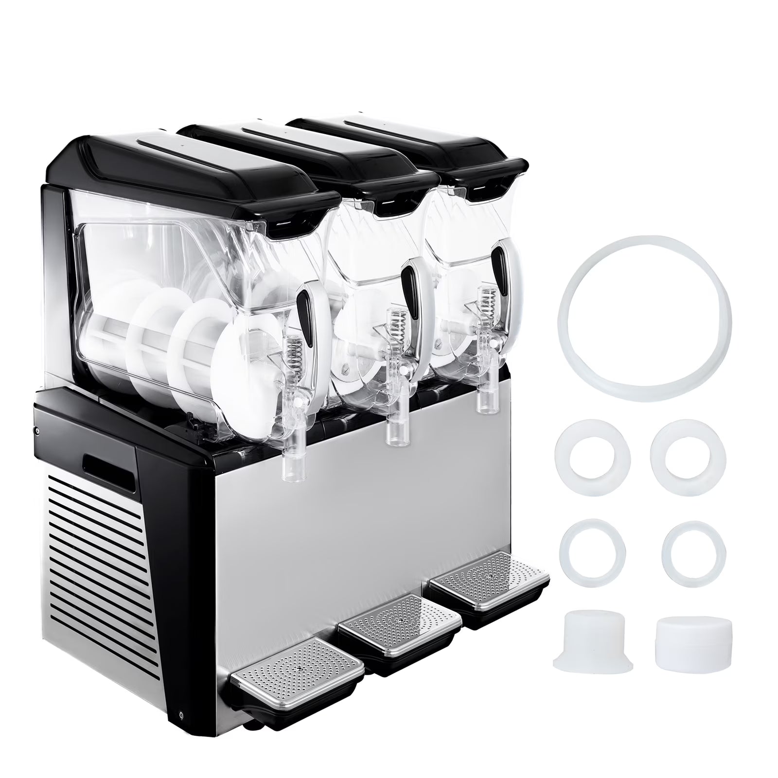 110V Commercial Slushy Machine 10L x 3 Tank Frozen Drink Machine 1250W Stainless Steel D581373