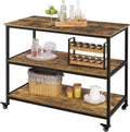 3-Tier Kitchen Island Rolling Cart with Shelves, Lockable Wheels, Rustic Brown Q526982
