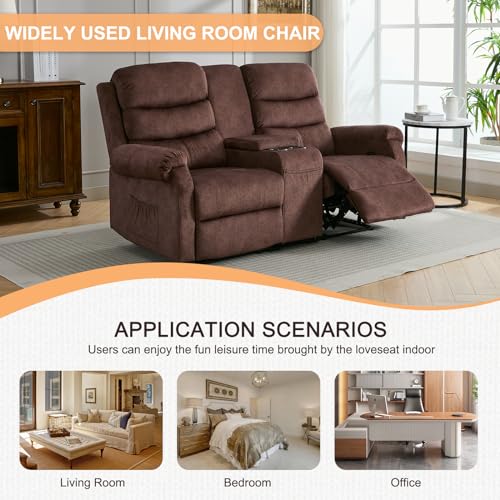 Grey Linen Manual Loveseat Recliner with Storage Console V422363