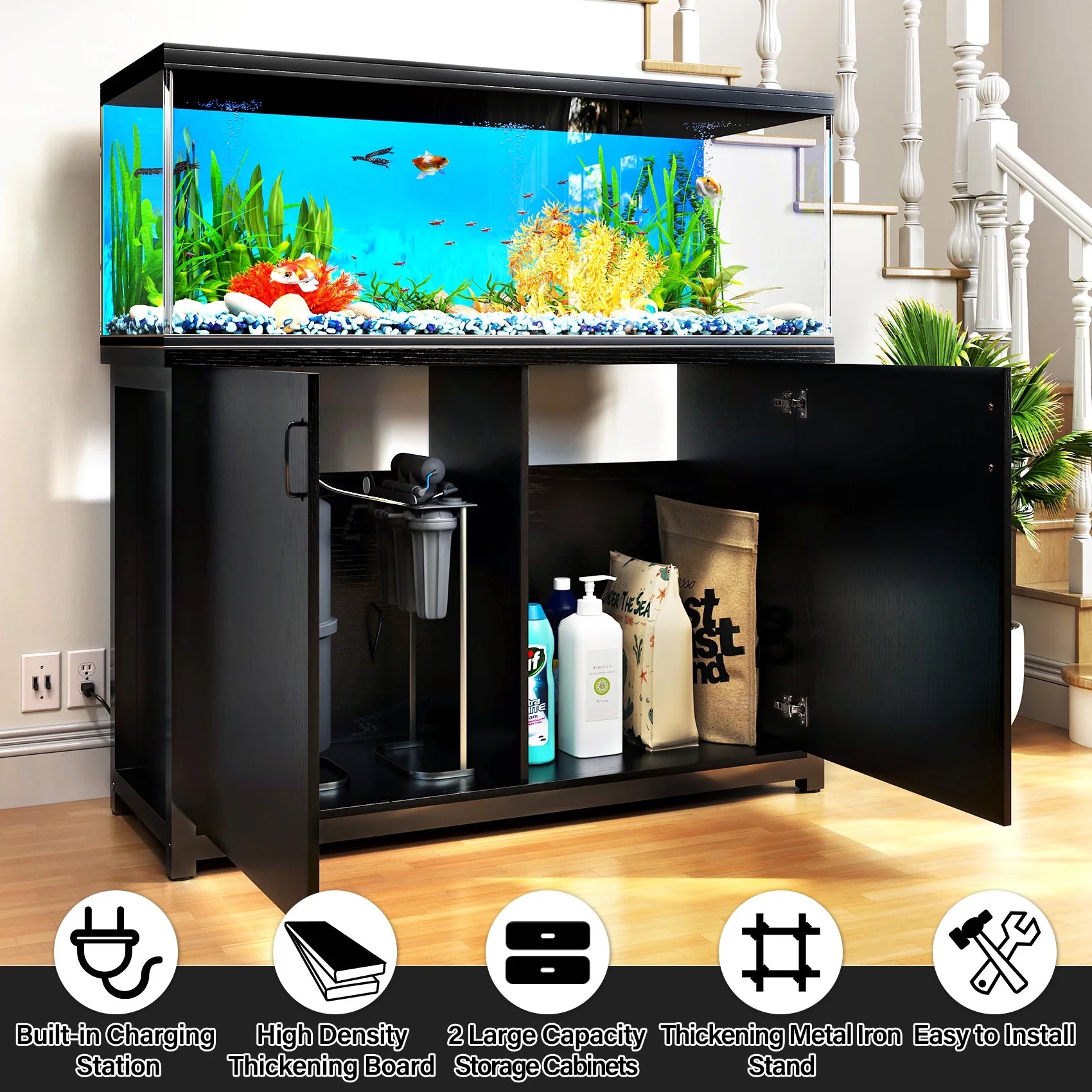 Black Aquarium Stand with Cabinet B592297