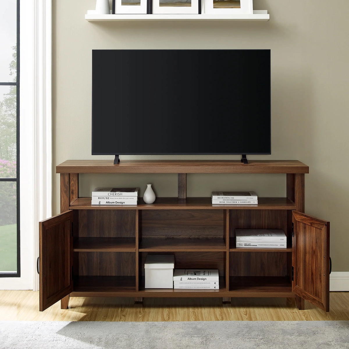 Dark Walnut Farmhouse Tall TV Stand T255647