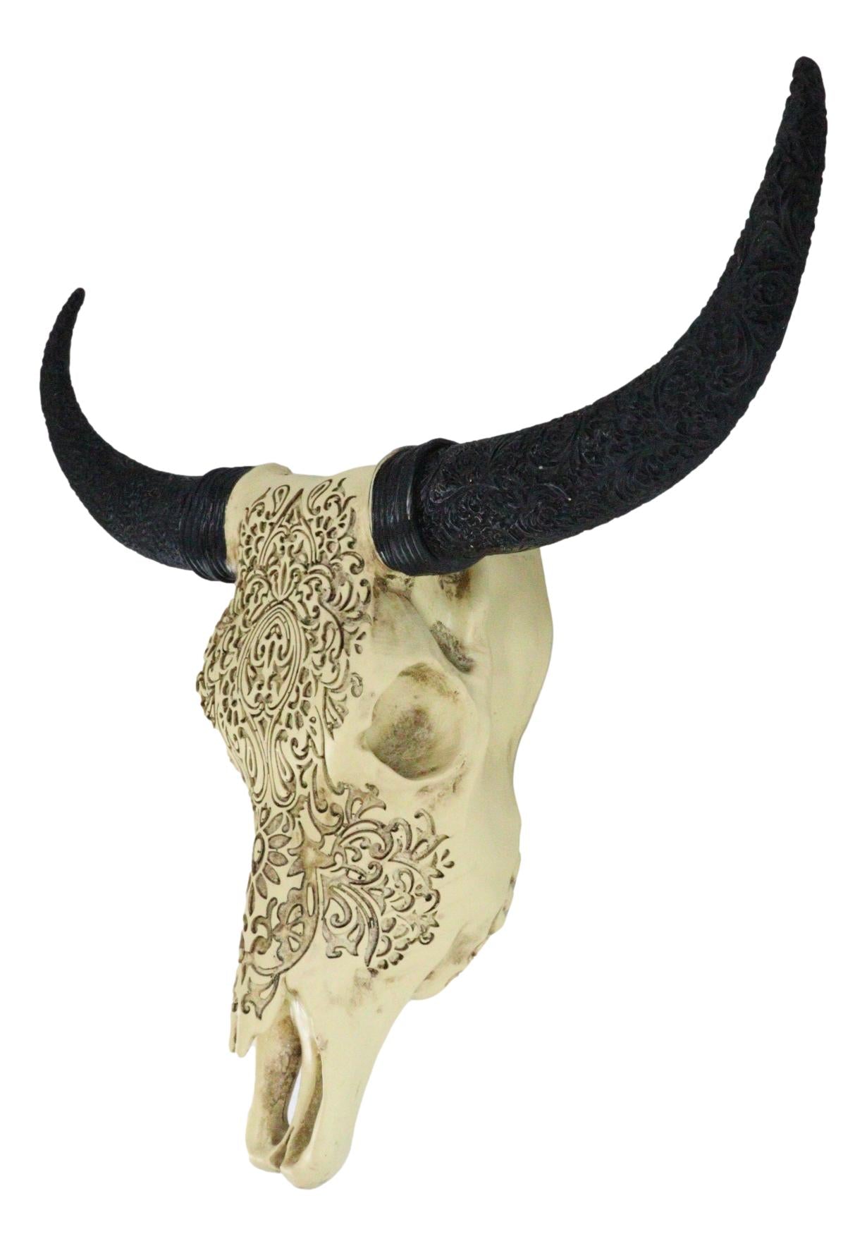 Tooled Bison Bull Cow Skull Wall Decor Plaque T377