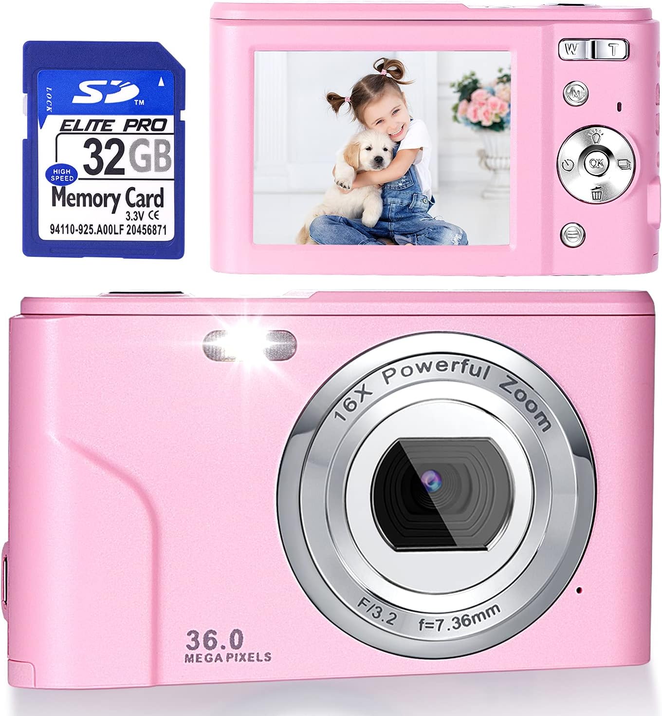 Pink FHD 1080P 36.0 MP Digital Camera with 32GB SD Card, Pack of 2 H689546