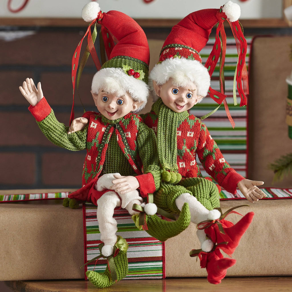 16x22 Red and Green Holly Posable Elf Set G120