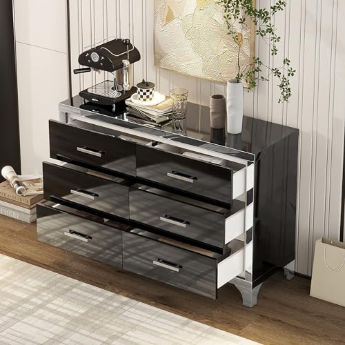 6-Drawer High Gloss Black Dresser B606
