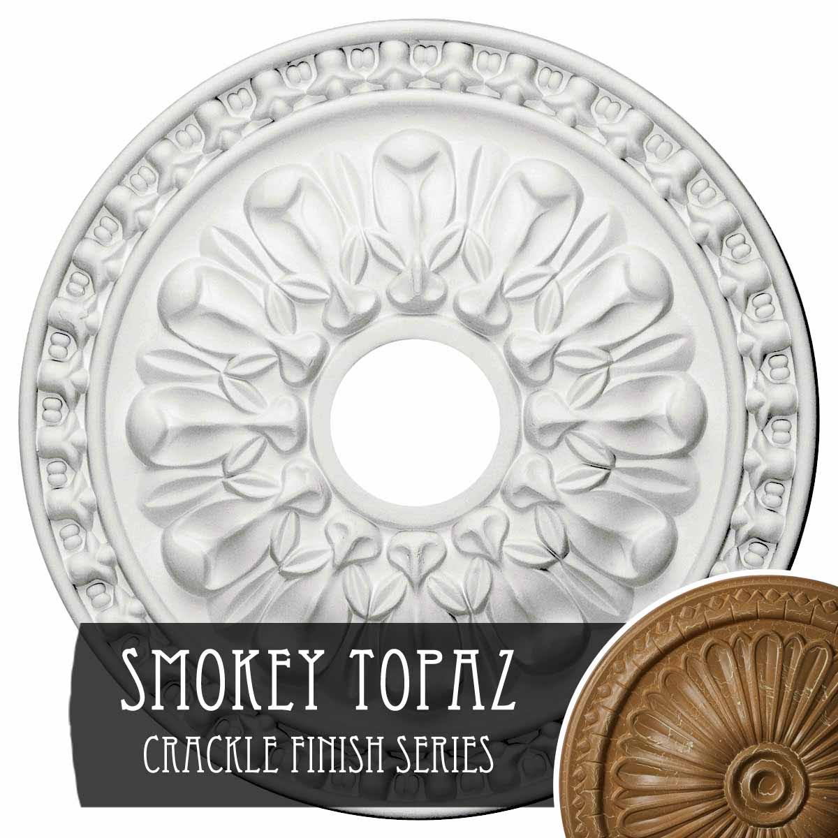 18x22OD x 3 1/2x22ID x 1 3/8x22P Ceiling Medallion, Hand-Painted Smokey Topaz Crackle M3194