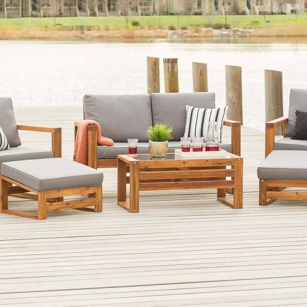 4 Piece Acacia Wood Outdoor Chat Set with Glass Top Coffee Table R358