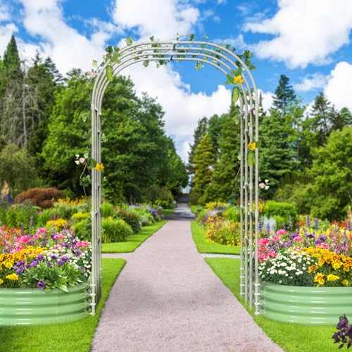 Galvanized Metal Raised Garden Bed with 85" H Arch Trellis P33130