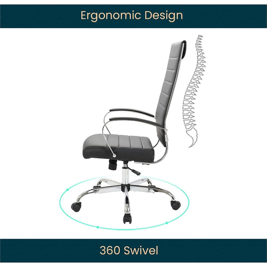Black Leather High-Back Swivel Office Chair E984