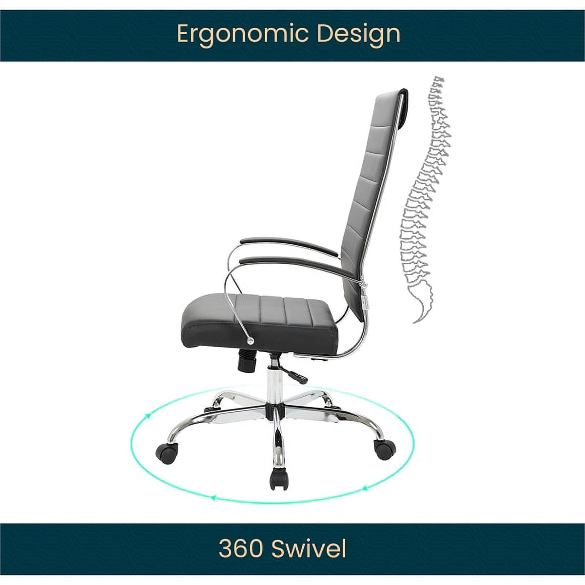 Black Leather High-Back Swivel Office Chair E984