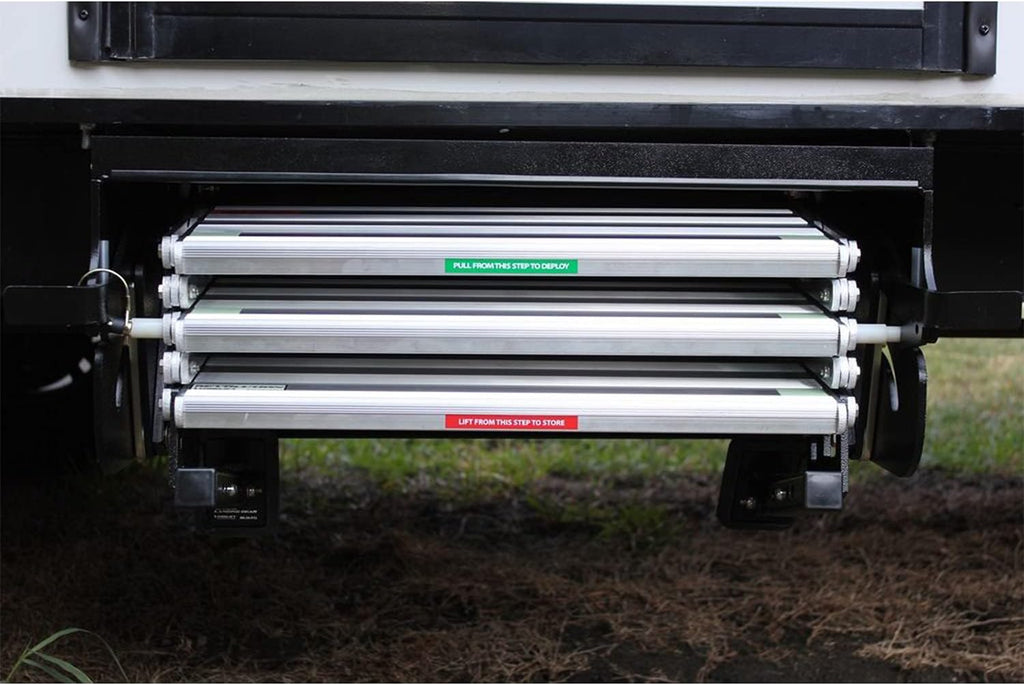 Silver Aluminum Bolt-On Folding Stairs with 3 Steps Y59315