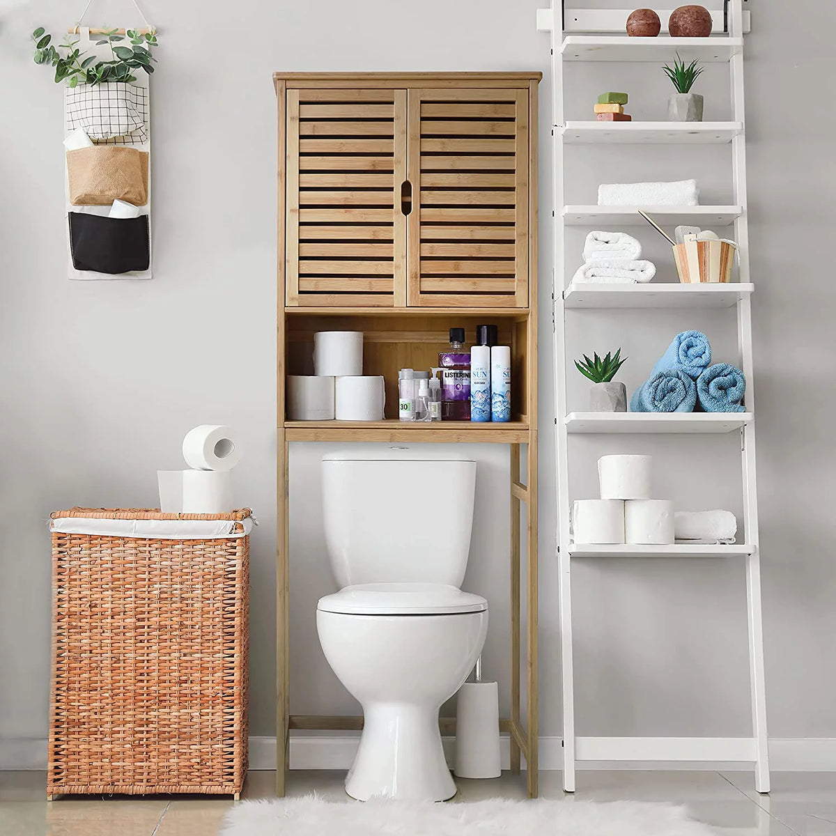 Bamboo Over-The-Toilet Storage Cabinet, Natural, 67''H x 24''W x 9''D I270612