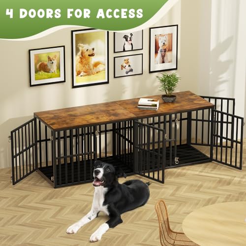 Black 76" Wooden Double Dog Crate with 4 Doors V466