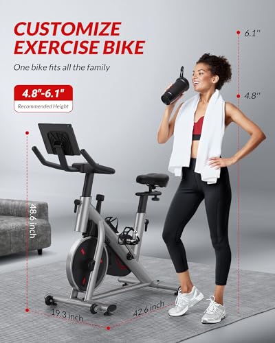Stationary Bike with Thickened Steel Tube, Silent Belt Drive, Heavy Flywheel, Comfortable Seat Cushion and Upgraded LED Monitor Q650
