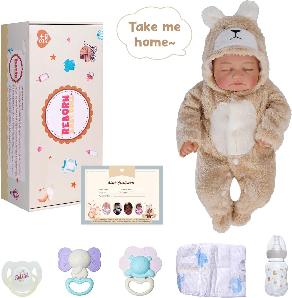 20 inch Soft Body Realistic Newborn Baby Dolls with Feeding Kit & Clothes Accessories I890547