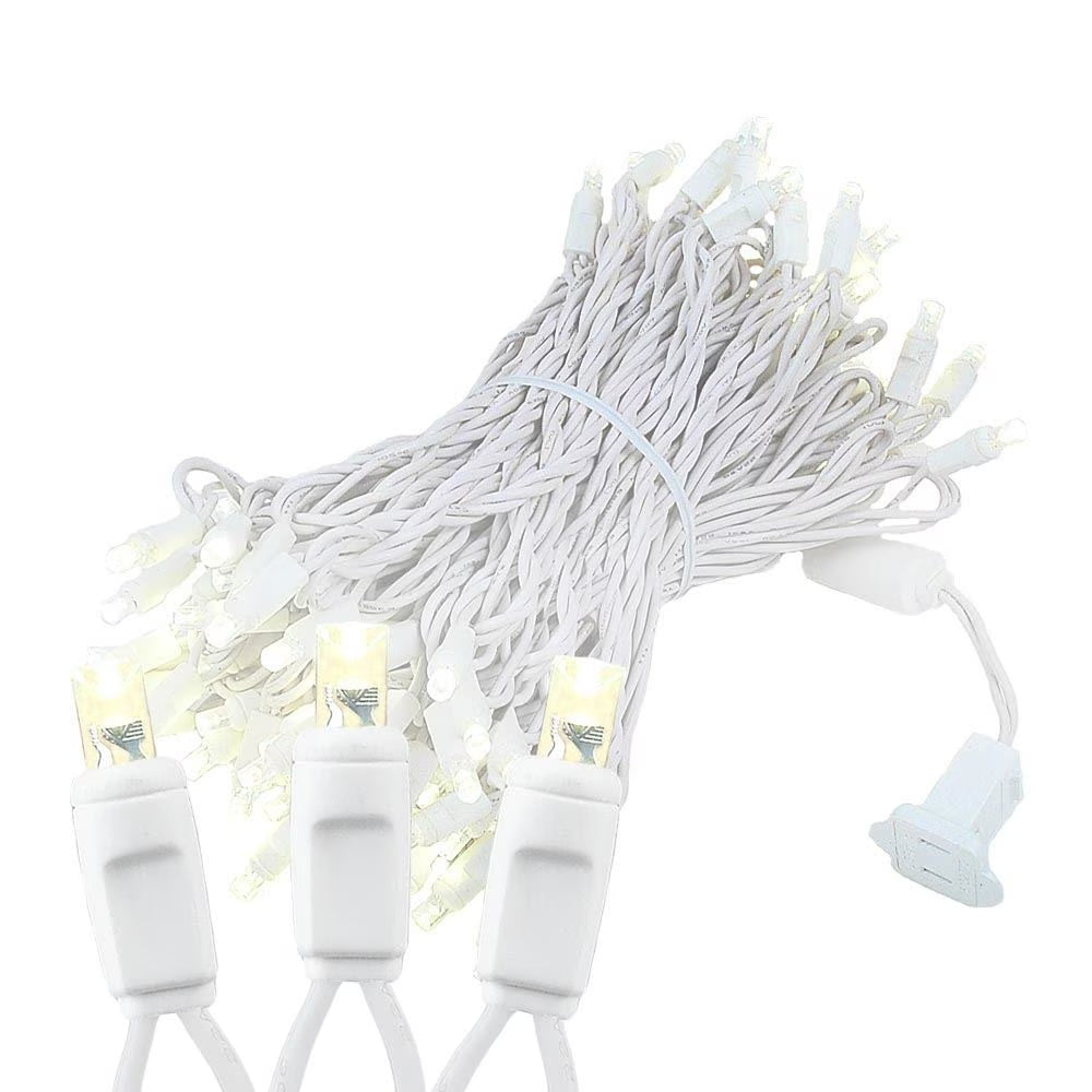 100 Light LED Christmas Mini Light Set, Warm White, White Wire U6873