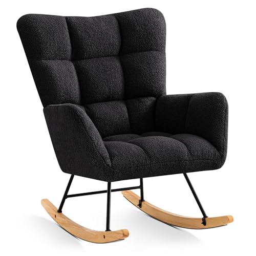 Pink Faux Fur Upholstered Rocking Chair E317827