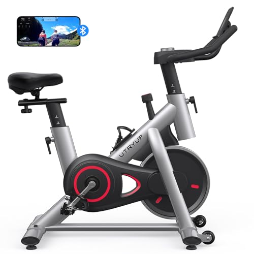Stationary Bike with Thickened Steel Tube, Silent Belt Drive, Heavy Flywheel, Comfortable Seat Cushion and Upgraded LED Monitor Q650
