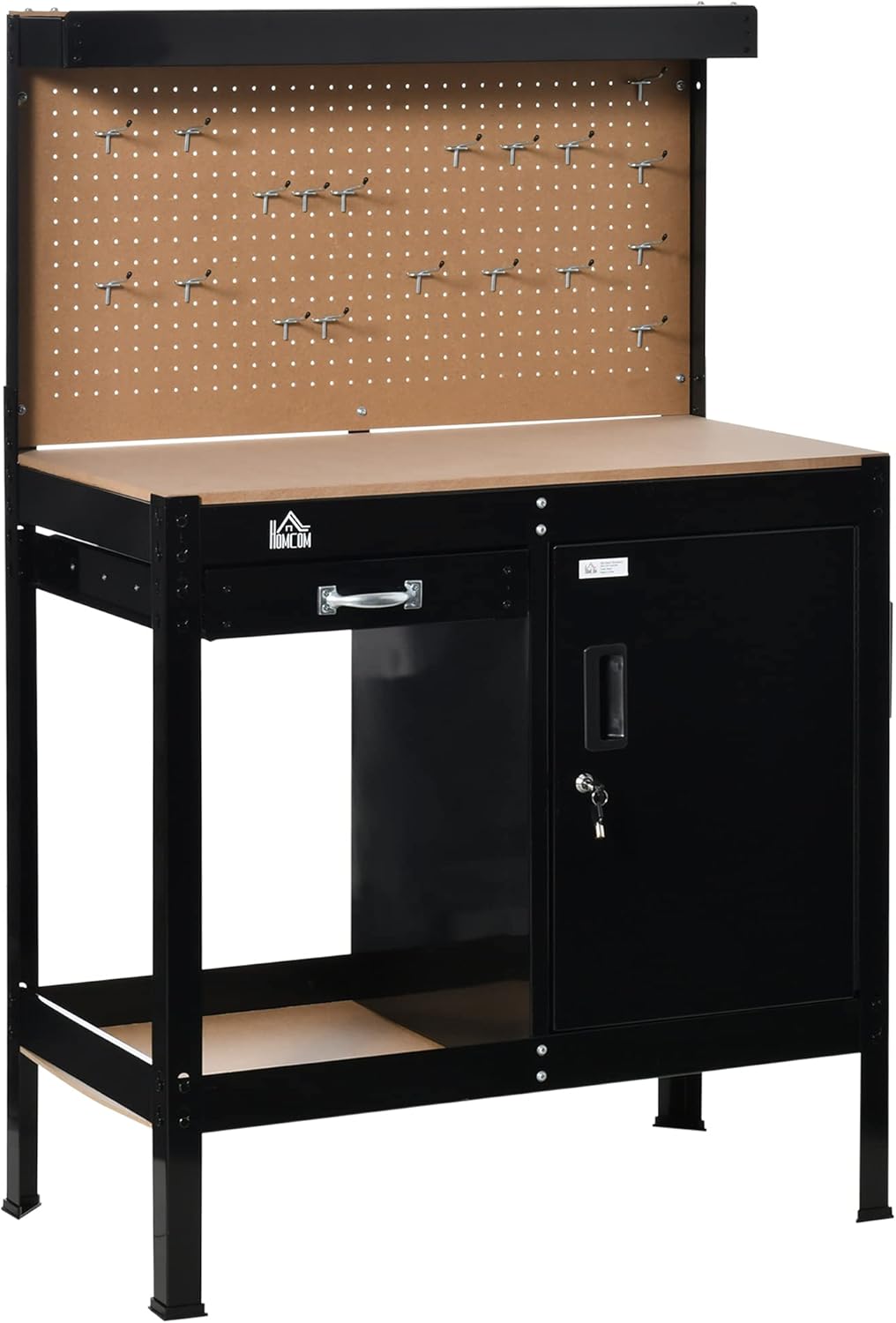 Multipurpose Workbench with Slide Drawer, Peg Board, Storage Cabinet X9265