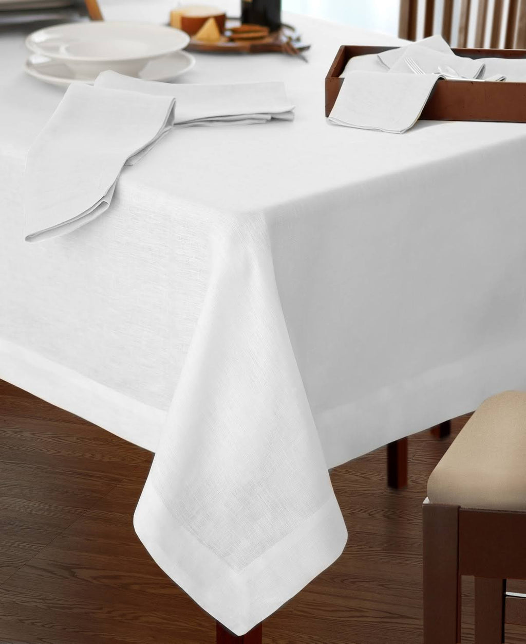 Linen Fabric Tablecloth White 70x22 x 146x22 B4008
