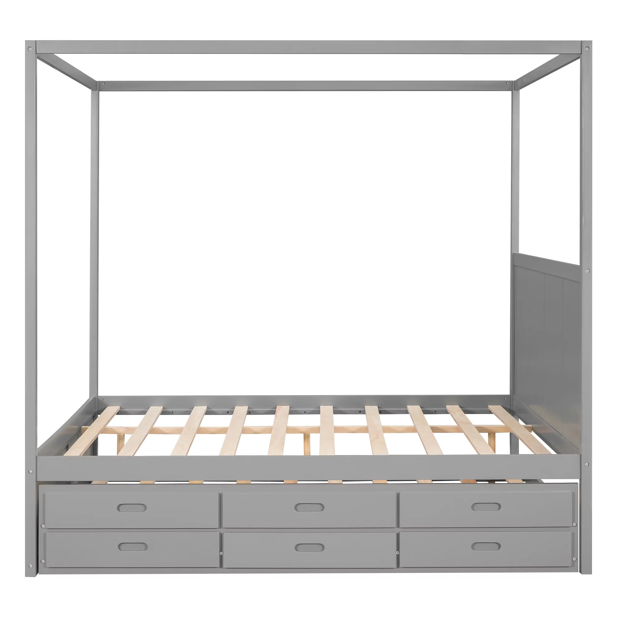 Gray Wooden Queen Platform Bed with Trundle and 3 Storage Drawers R124476