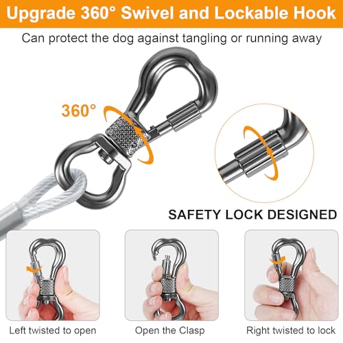 50 ft Heavy Duty Dog Tie Out Cable with Spring Swivel Lockable Hook I649259