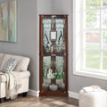 Lighted Corner Curio Cabinet with Tempered Glass Door, 6 Shelves, Walnut E1879