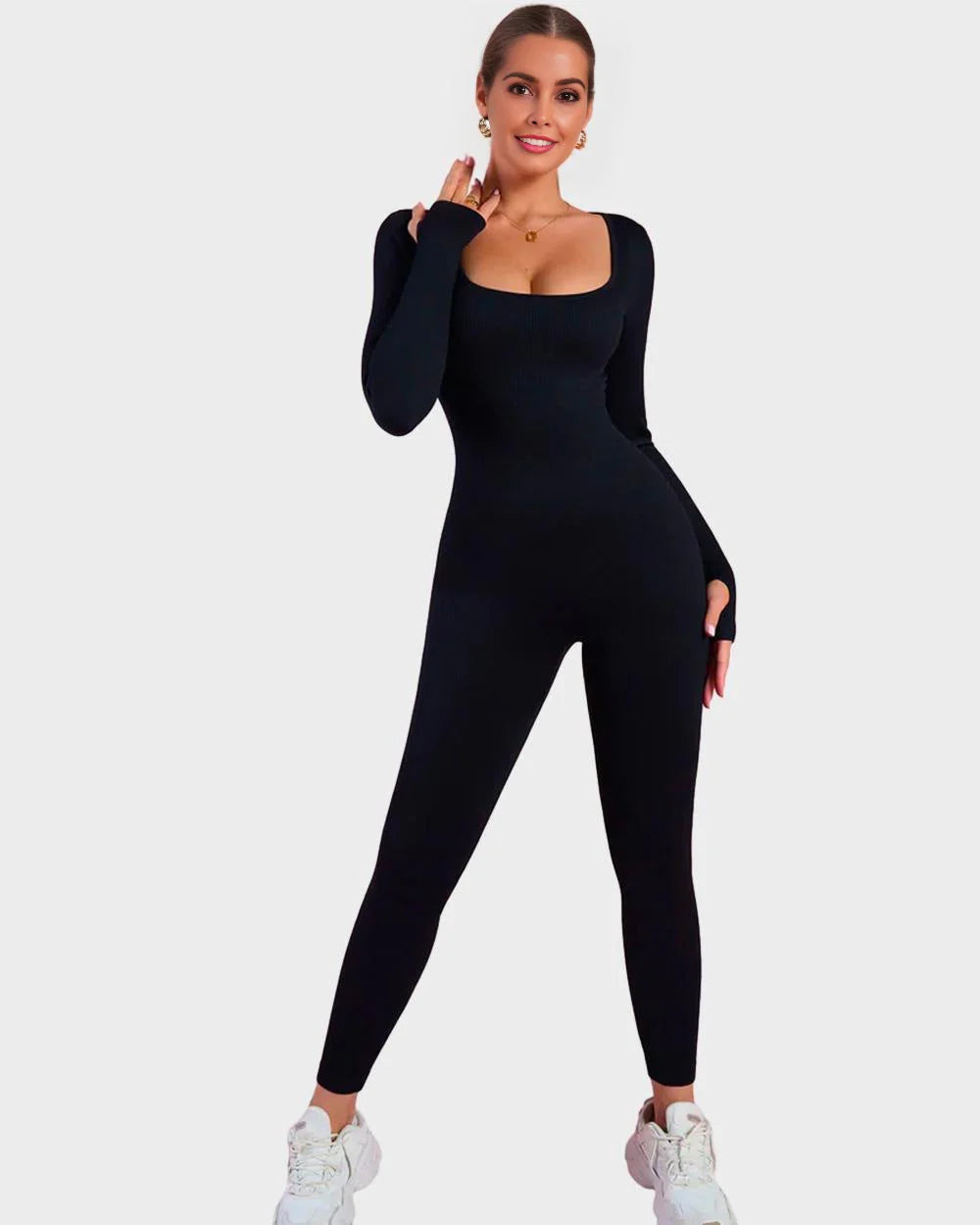Long Sleeve Square Neck Full Body Shaper Jumpsuit D8205