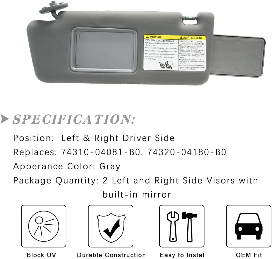 Gray Sun Visor Assembly Pack of 2 D42189