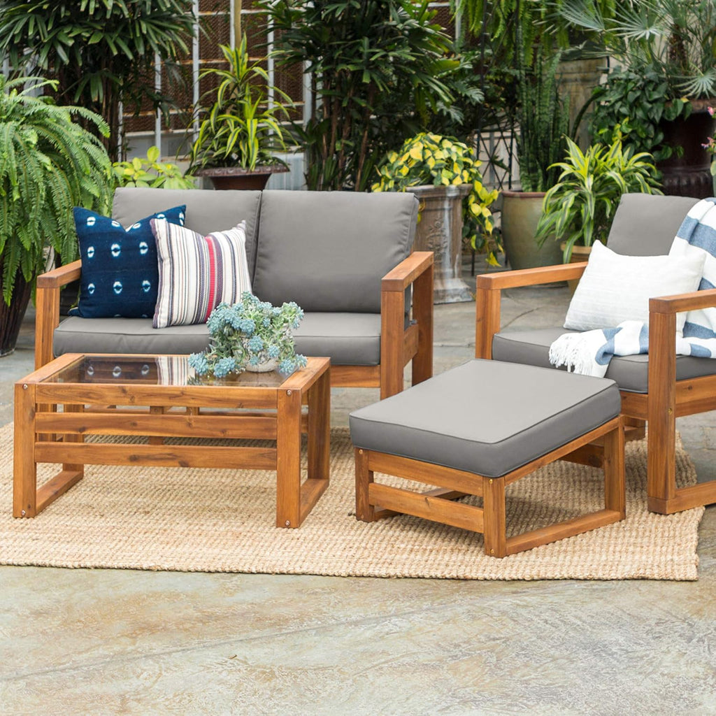 4 Piece Acacia Wood Outdoor Chat Set with Glass Top Coffee Table R358