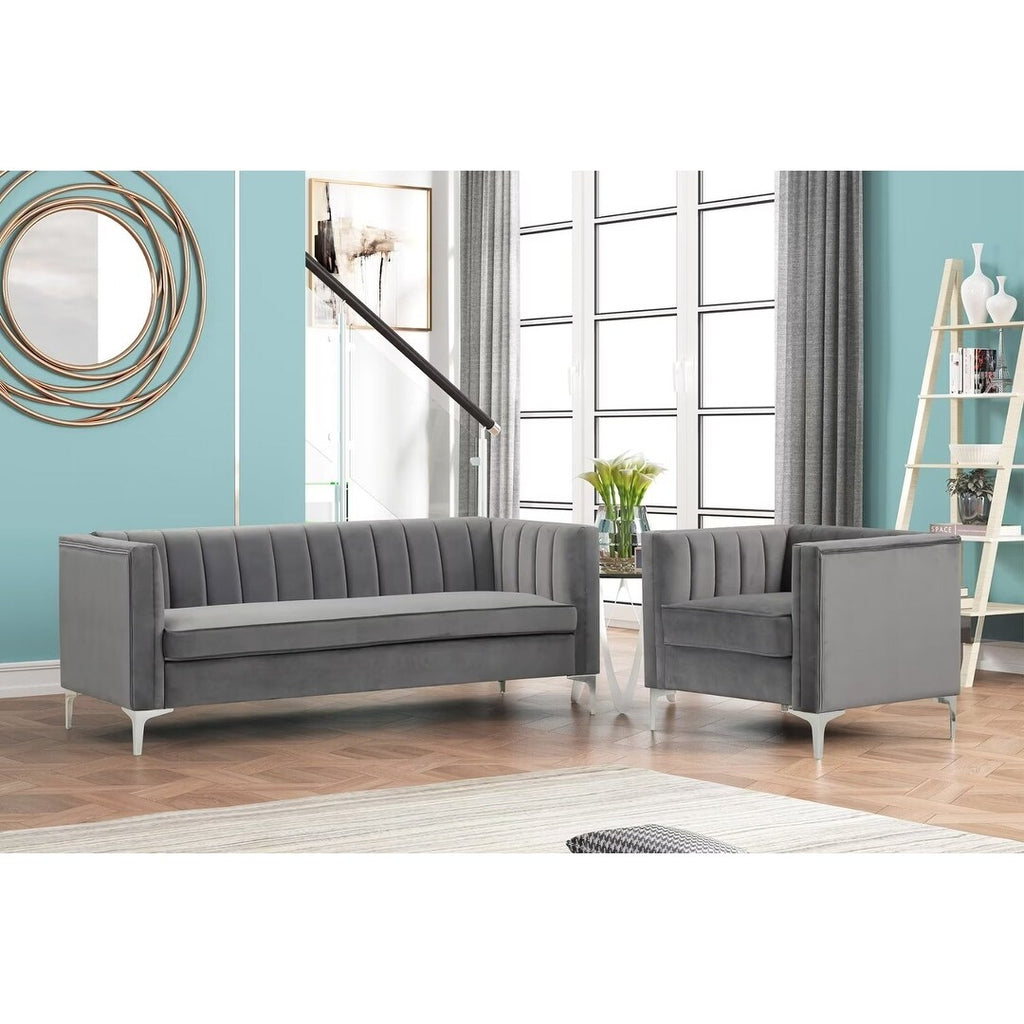 Grey Dutch Velvet Chair and Sofa Couch Set with Iron Legs Z8351