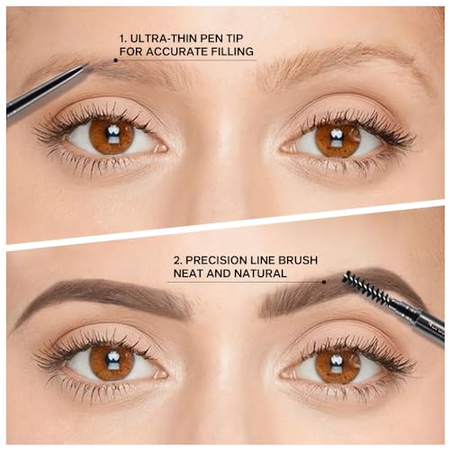4 Fork Tip Eyebrow Pen with Dual-ended Eyebrow Brush, Waterproof, Gray Brown Y637