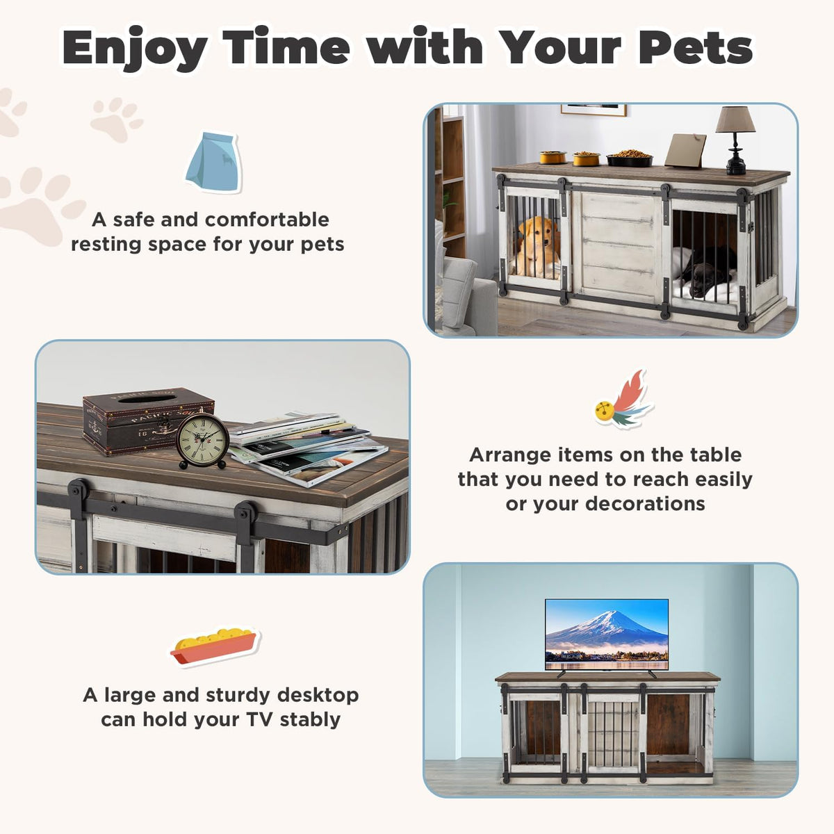 White 62.5'' Solid Wood Dog Crate with Removable Divider C680