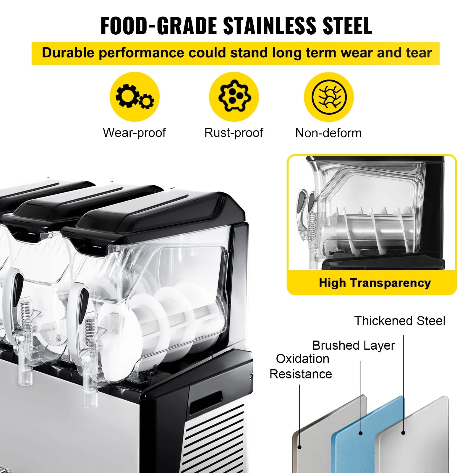 110V Commercial Slushy Machine 10L x 3 Tank Frozen Drink Machine 1250W Stainless Steel D581373