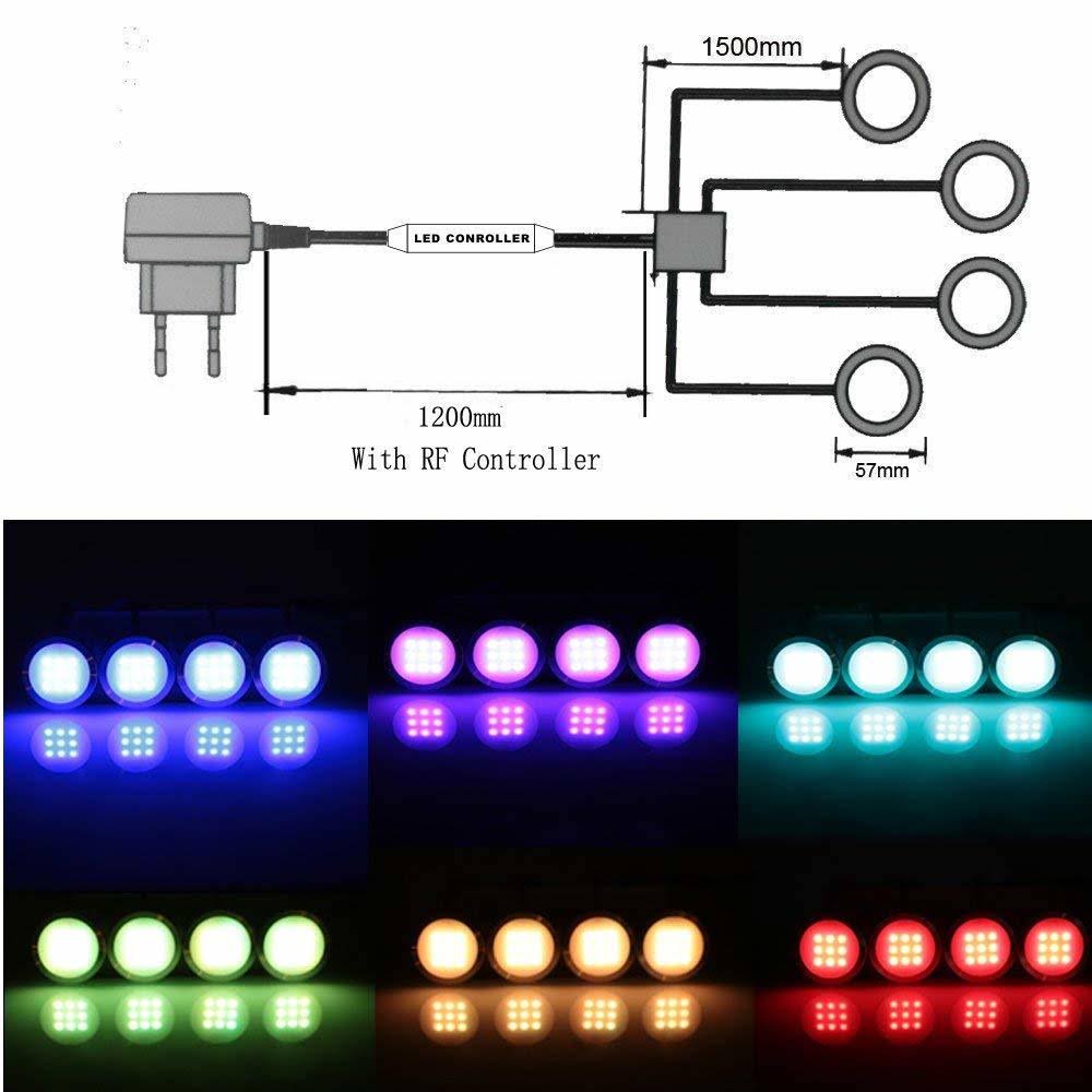 RGB LED Under Cabinet Lights Kit 8 Packs Aluminum Slim E12652