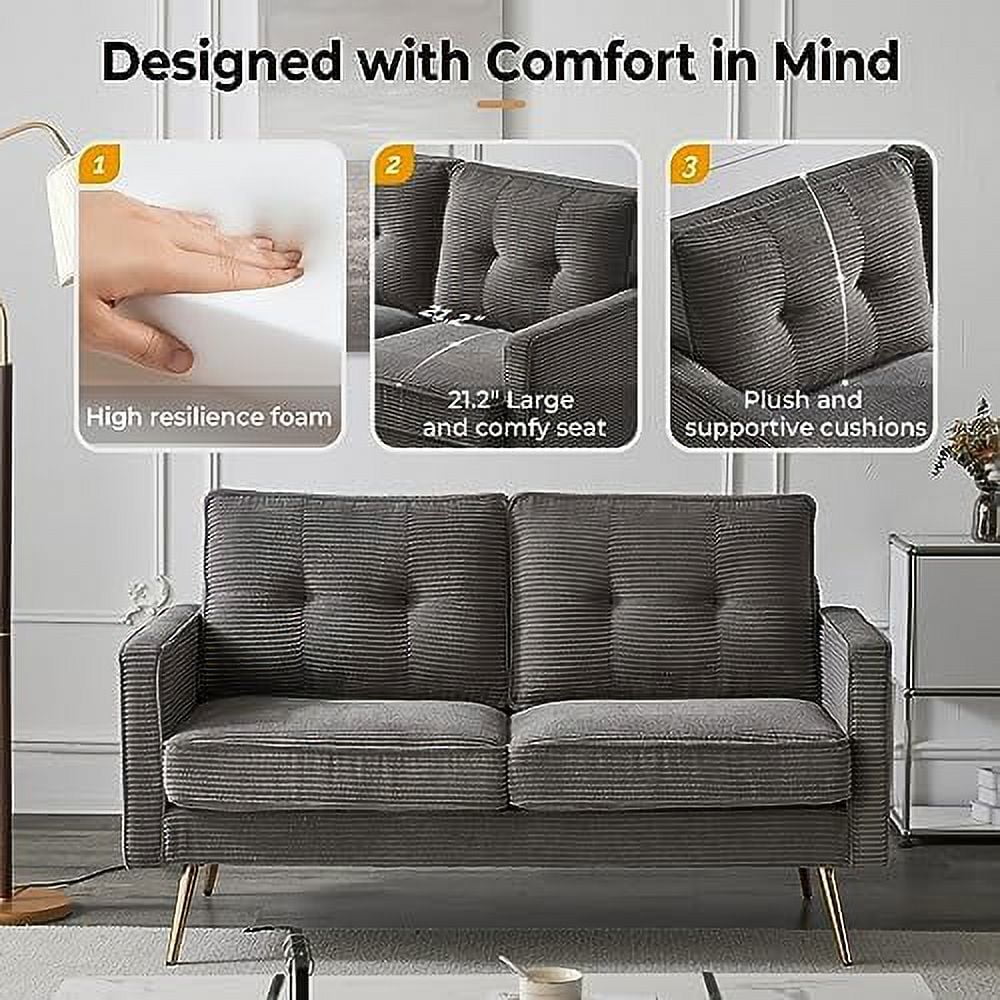 Beige Corduroy 2-Seater Loveseat Sofa A398