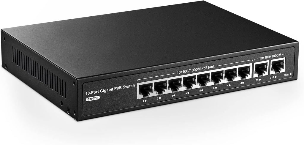 10 Port Gigabit PoE Switch, 8 Port PoE+, 2 Uplink, 96W, Unmanaged, Pack of 2 Y63601
