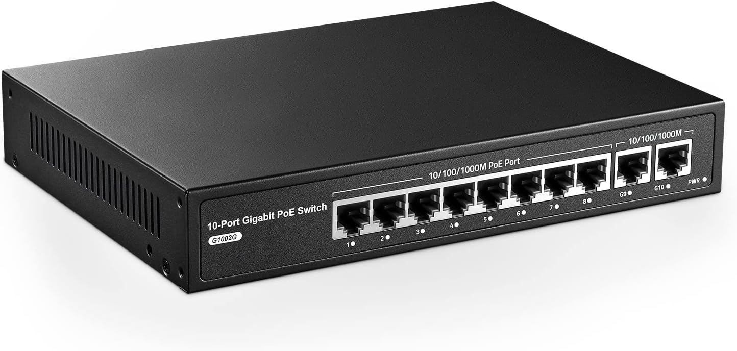 10 Port Gigabit PoE Switch, 8 Port PoE+, 2 Uplink, 96W, Unmanaged, Pack of 2 Y63601