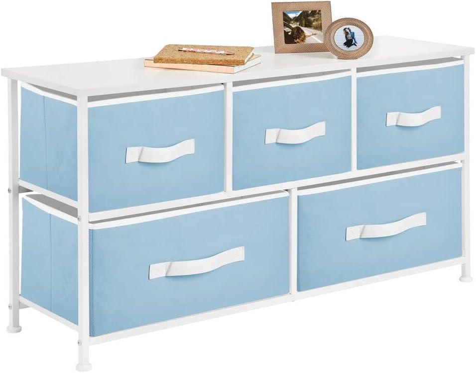 Pink/White 5 Drawer Steel Frame Wood Top Toy Storage Dresser B5348