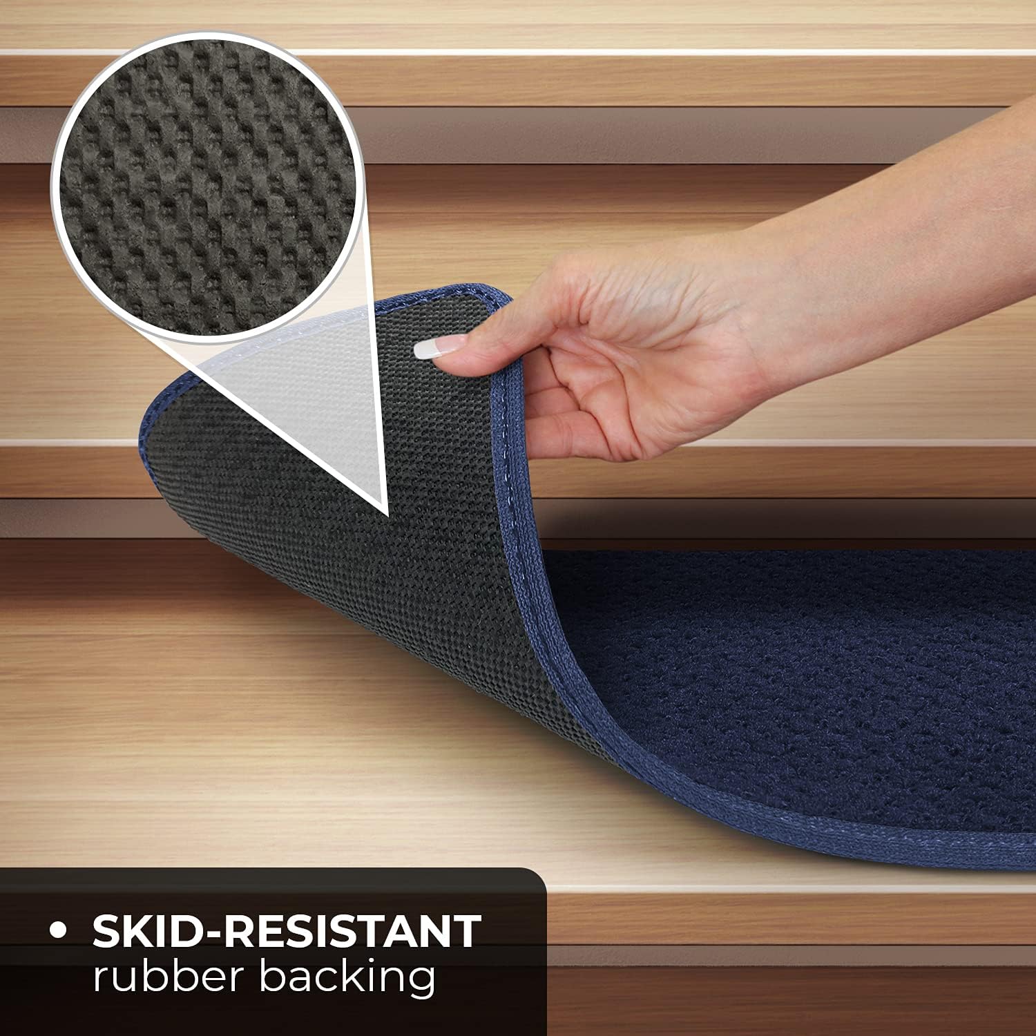 Set of 15 Navy Blue 8 Inches X 30 Inches Skid-Resistant Carpet Stair Treads B25810