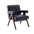 Black PU Leisure Chair with Solid Wood Armrest and Feet H84475